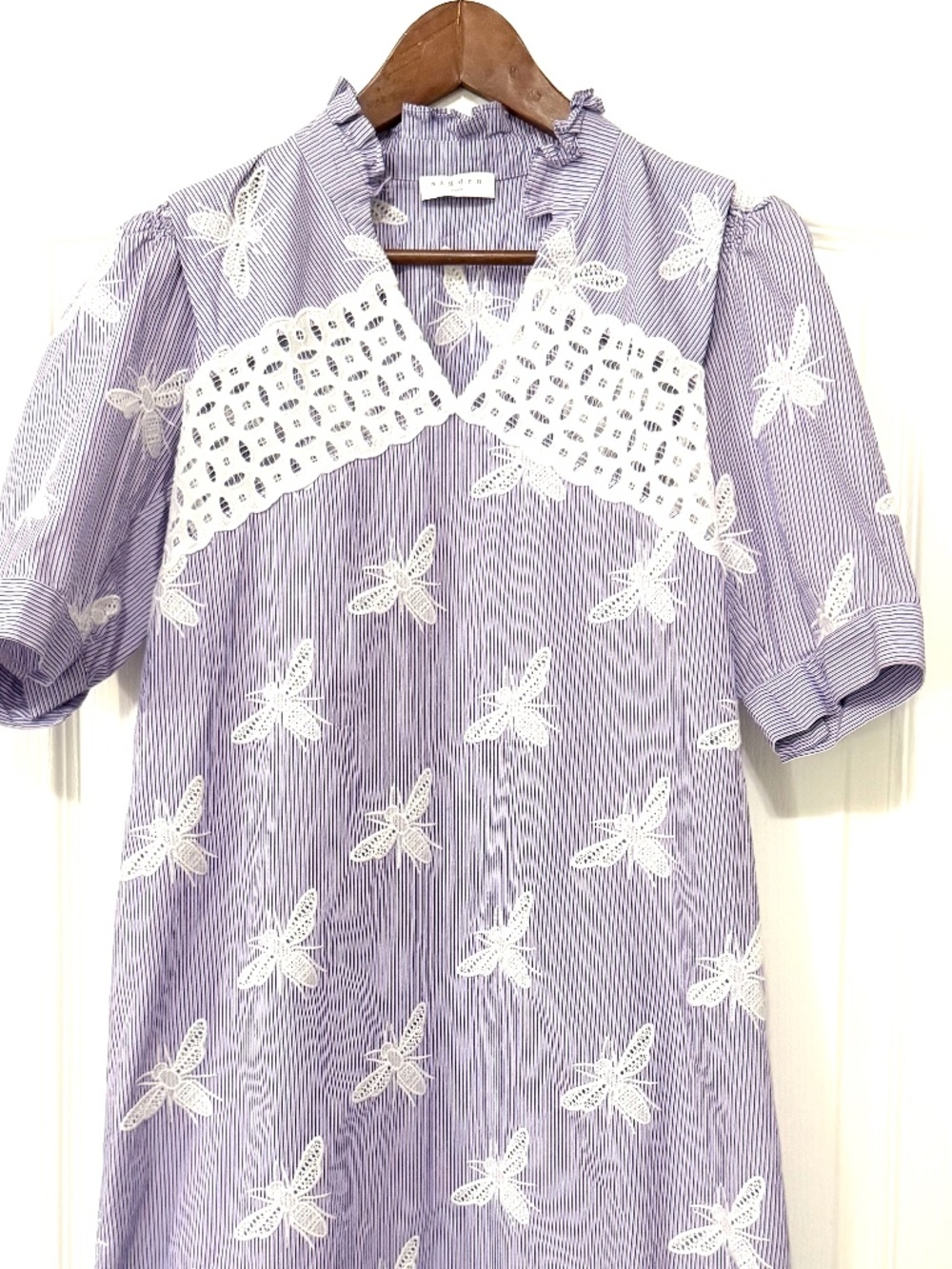 Sandro Paris Soleil Striped Bee Embroidered Dress FR 34 US XS